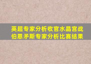 英超专家分析收官水晶宫战伯恩矛斯专家分析比赛结果